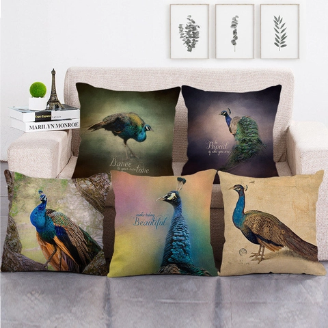 Fodera Per Cuscino Con Motivo Pavone Vintage Artistico Lino Federa Decorativa Per Divano Soggiorno Decorazione Casa