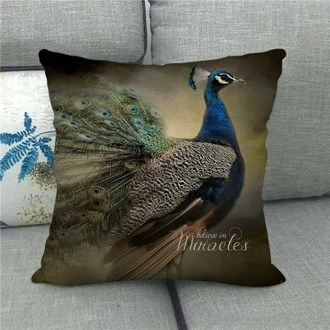 Fodera Per Cuscino Con Motivo Pavone Vintage Artistico Lino Federa Decorativa Per Divano Soggiorno Decorazione Casa
