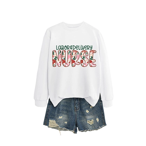 Labor And Delivery Nurse Letter Print Sweatshirt Women Casual Round Neck Long Sleeve Loose Autumn Winter Pullover Top