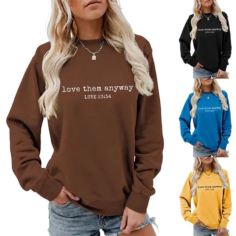 Sweat-shirt Femme 100 Pour Cent Coton Col Rond Love Them Anyway Imprimé Lettres Luc 23:34 Verset Biblique Pull Manches Longues