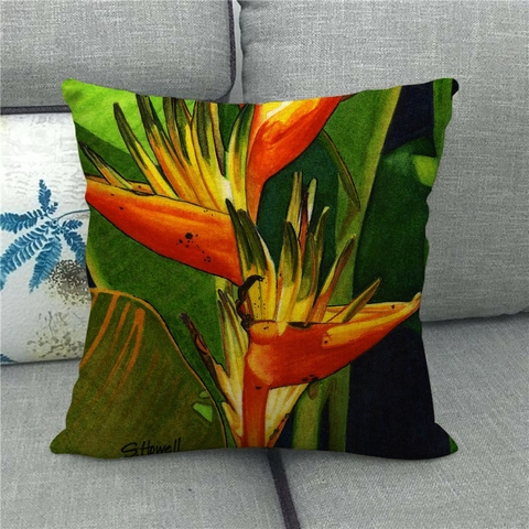 Fodera Per Cuscino In Lino Quadrata Stampa Floreale Piante Tropicali Federa Decorativa Per Divano Casa