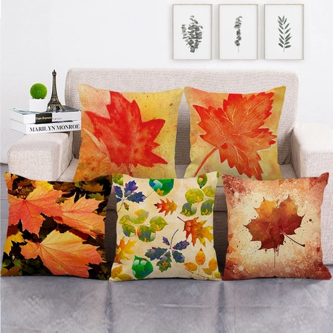 Linnen Herfst Esdoornblad Sierkussenhoes Thanksgiving Decor Vierkante Kussenhoes Voor Bank Couch Home Decor Herfstserie
