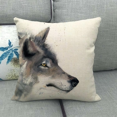Nordisch Aquarell Tiermuster Dekorative Kissenhülle Leinen Kissenbezug Bär Tiger Fuchs Wolf Künstlerische Wohnkultur