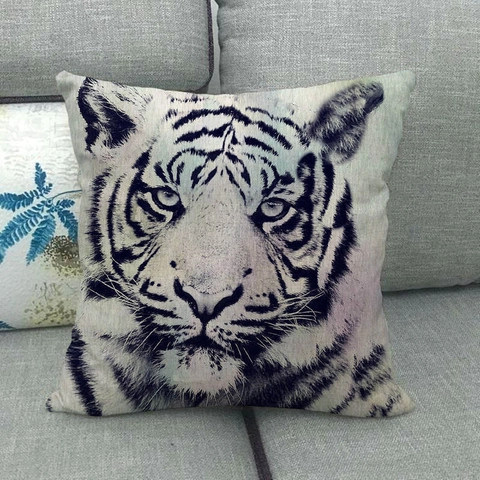 Funda de Cojín de Lino Vintage Estampado Animales Africanos Tigre León Cebra Leopardo Ardilla Decoración Artística Nórdica
