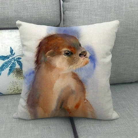 Fodera per Cuscino in Lino con Animali Acquerello Nordico Illustrazione Artistica Copricuscino Decorativo per Divano Casa
