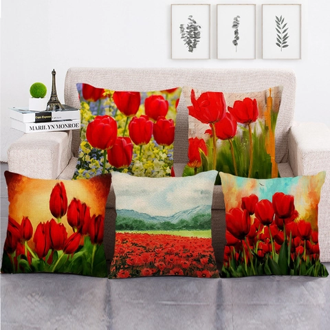 Dekorativer Kissenbezug Leinen Aquarell Floral Ölgemälde Blumenmuster Kissenhülle Wohndekor
