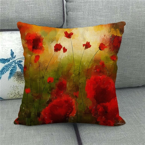 Dekorativer Kissenbezug Leinen Aquarell Floral Ölgemälde Blumenmuster Kissenhülle Wohndekor