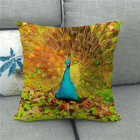 Vintage Peacock Linen Pillow Cover Animal Print Decorative Cushion Case For Sofa Home Decor