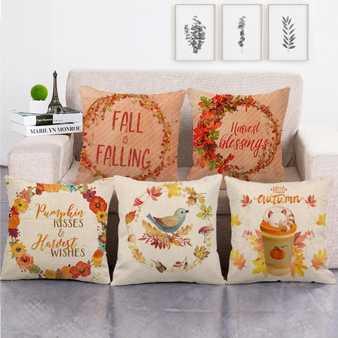 Erntedankfest Leinen Kissenbezüge Herbst Kürbis Ahornblatt Dekorative Kissenhüllen Für Sofa Wohnzimmer Herbst Home Dekor