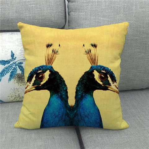 Linen Decorative Pillowcase Square Cushion Cover With Artistic Peacock Animal Print For Home Living Room Sofa Decor