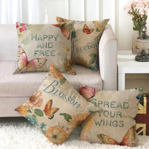 Vintage Schmetterling Floral Leinenmischung Kissenbezüge Mit Inspirierenden Zitaten Für Sofa Dekor Aquarell Kunst