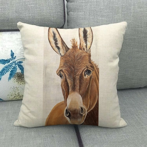 Decorative Cushion Covers Linen Square Watercolor Wildlife Animal Portrait Print Farmhouse Sofa Pillowcases Home Decor