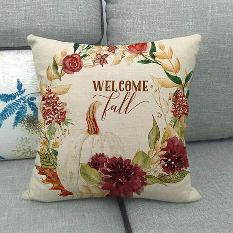 Watercolor Thanksgiving Pumpkin Wreath Linen Throw Pillow Cover Fall Autumn Decorative Cushion Case For Sofa Home Decor Square Pillowcase No Insert