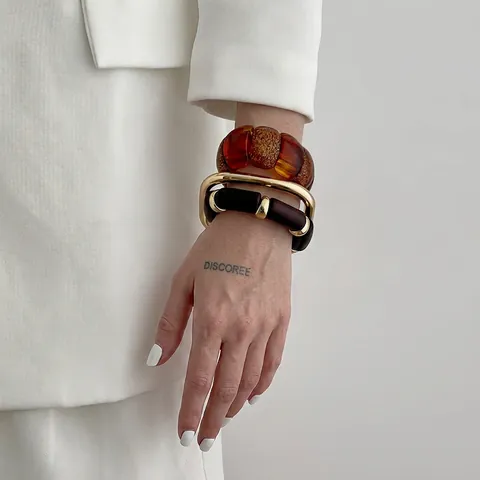 Vintage Resin Alloy Bracelet Irregular Gold Foil Amber Bangle Splicing Elastic Cuff Fashion Unisex Jewelry