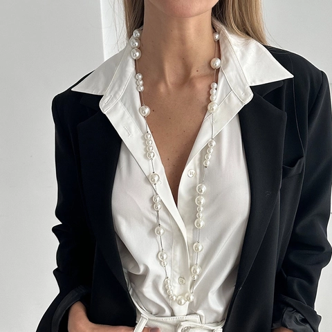 Elegante Imitatie Kunstparel Ketting Voor Vrouwen Lange Koperen Ketting Witte Ronde Faux Kunstparel Trui Ketting Sieraden Cadeau