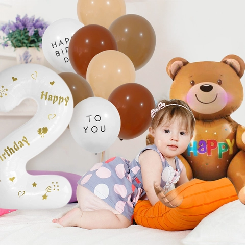 Teddy Bear Birthday Balloon Set Aluminum Foil Numerical Balloon Latex Balloons For Kids Birthday Party Decorations
