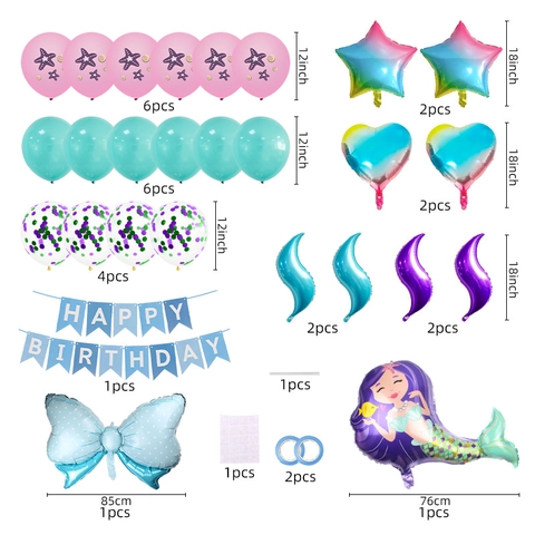 Decorazioni Per Feste Di Compleanno A Tema Sirena Palloncini In Alluminio E Lattice Sfumati Striscione Di Buon Compleanno Per Bambini Celebrazione Dell'Oceano