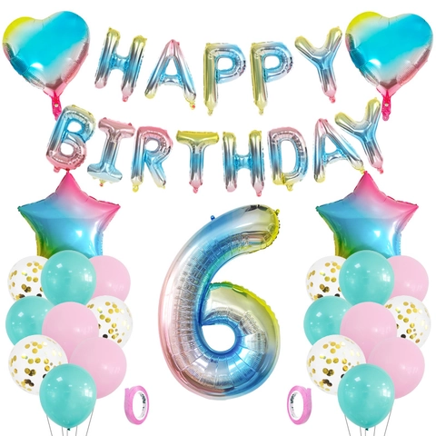 Gradient Rainbow Birthday Balloon Set Aluminum Foil Letters Number Heart Star Macaron Latex Balloons For Kids Party