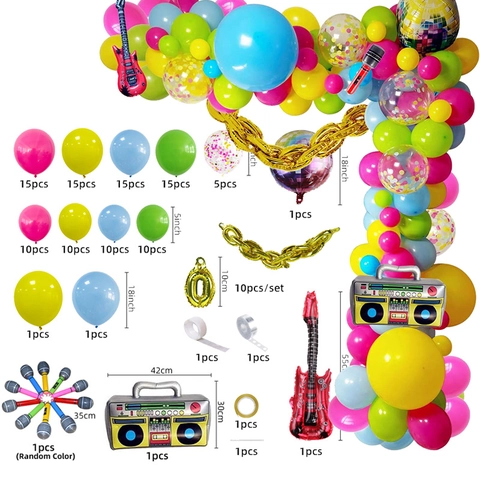 Retro 80s 90s Disco Theme Party Balloon Arch Kit Radio Guitar Microphone Foil Balloons For Birthday Music Celebration