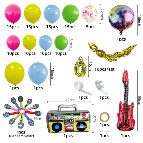 Retro 80s 90s Disco Theme Party Balloon Arch Kit Radio Guitar Microphone Foil Balloons For Birthday Music Celebration