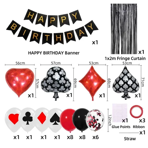 Decorazioni Festa Compleanno Tema Poker Palloncini Foil Lattice Banner Happy Birthday Tenda Frange Stile Notte Casino