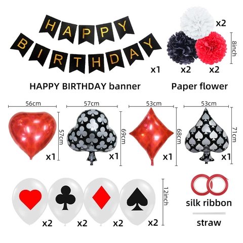 Décoration Fête Anniversaire Thème Poker Bannière Ballons Aluminium Et Latex Pompons Papier Style Casino Las Vegas