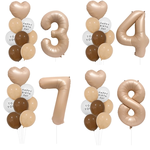 Ins Stijl Grote Cijfer Folieballon Set Karamel Crème Bruin Latex Ballonnen Voor Baby Verjaardag Feest Decoraties