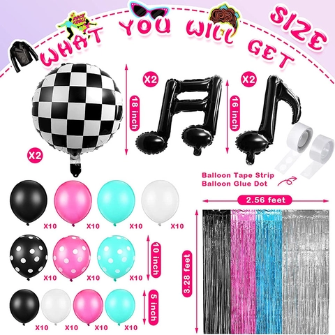 Music Theme Balloon Arch Garland Foil Latex Musical Notes Checkerboard Disco Tassel Curtains Retro Party Decoration
