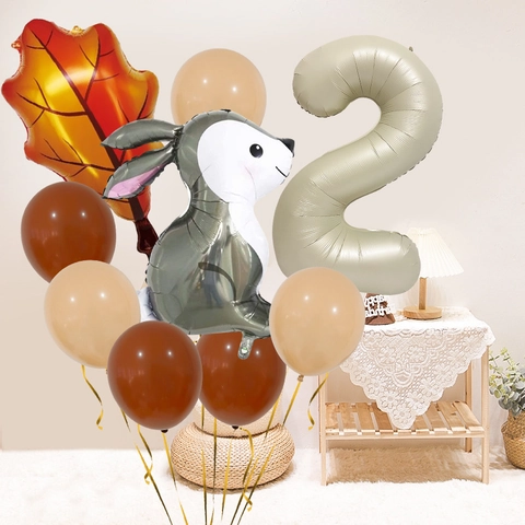 Set di Palloncini di Compleanno a Tema Animali della Foresta Coniglio Foglia di Acero Numero per Decorazione Bambini