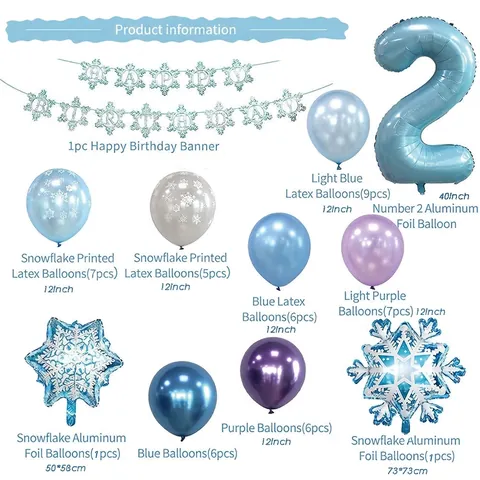 Ice Winter Snowflake Birthday Party Decorations Latex Aluminum Foil Balloons Happy Birthday Banner For Kids Party Supplies