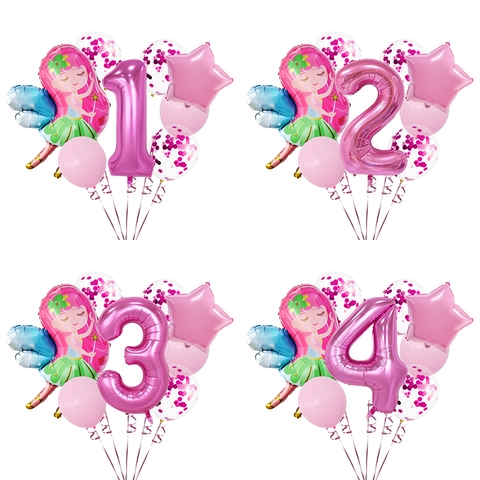 Fee Aluminiumfolie Latex Luftballons Arrangement Für Mädchen Geburtstag Party Dekoration Prinzessin Thema Nummer Stern Pailletten Ballons