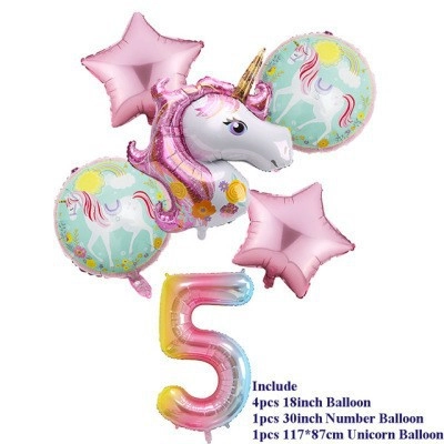 Ballons En Aluminium Licorne Dégradé Arc-En-Ciel Numéro Décoration Fête Anniversaire Enfants Bébé
