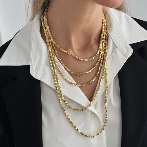 Collier Multi Rangs Perles Cube CCB Doré Chaîne Géométrique Minimaliste Bijou Pour Femme Style Élégant Old Money