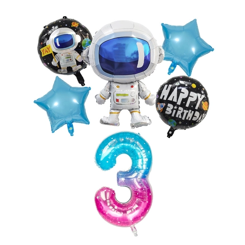 Globo de Papel de Aluminio con Tema Espacial de Astronauta Con Globo Redondo de Estrella Galaxia Y Globo de Dígitos Gradientes Para Decoración de Fiesta de Cumpleaños