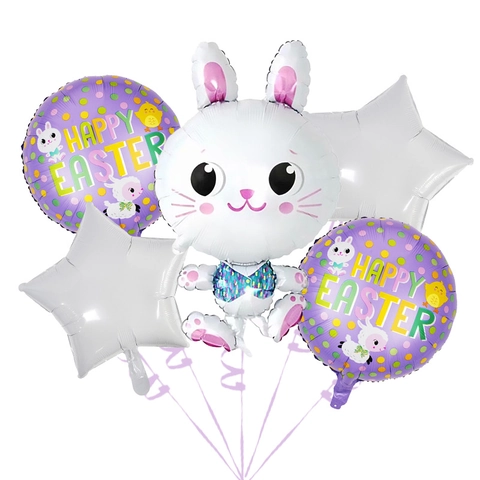Ballons en Feuille d'Aluminium de Pâques Dessin Animé Lapin Poussin Œuf de Pâques Ballons en Forme d'Étoile pour Décoration de Fête