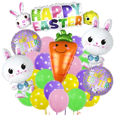 Easter Balloon Decoration Bunny Carrot Happy Easter Foil Latex Balloon Set For Party Scene Atmosphere Layout Decoration