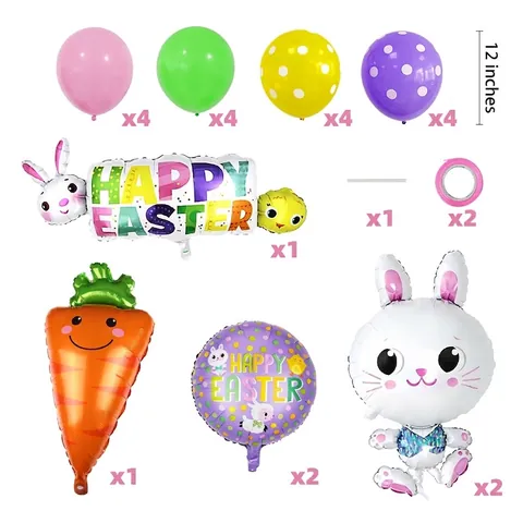 Easter Balloons Aluminum Foil Latex Bunny Carrot Happy Easter Print Party Decorations Home Holiday Decor