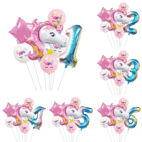 Unicorn Animal Foil Balloon Rainbow Number Balloon Star Balloon And Printed Latex Balloons For Kids Birthday Party Decoration