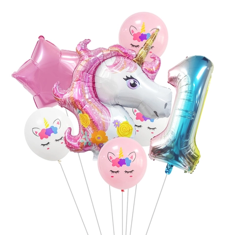Unicorn Animal Foil Balloon Rainbow Number Balloon Star Balloon And Printed Latex Balloons For Kids Birthday Party Decoration