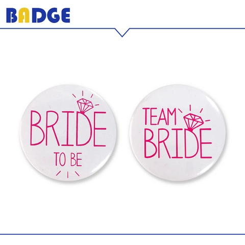 Badge Épinglette Enterrement Vie Jeune Fille Fer Blanc Mariée Team Bride Décorations Fête Mariage Lettres Roses