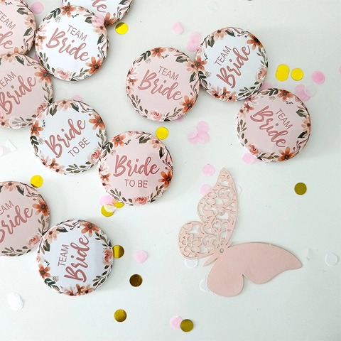 Floral Bride To Be Team Bride Tinplate Badges Round Wedding Party Brooch Pins For Bachelorette Bridal Shower Party Supplies
