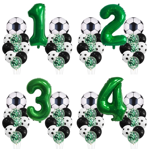 Fußball Geburtstag Party Ballonset Aluminiumfolie Grüne Nummer Fußball Thema Dekorationen Latex Pailletten Ballons Sport Feier
