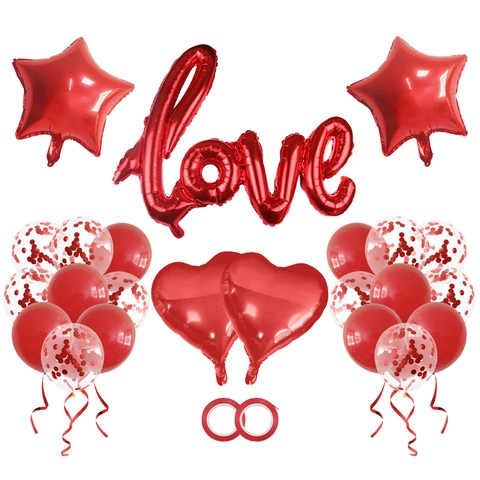 Decorazione Con Palloncini Rossi Per San Valentino Compresi Palloncini In Alluminio Love Cuore Stella E Lattice Coriandoli Per Matrimonio