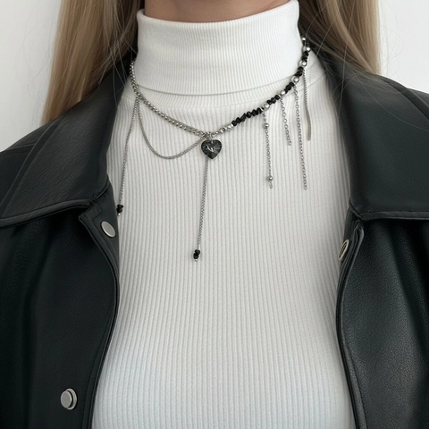 Elegante Collana A Più Strati Con Pendente A Cuore Perla Artificial Sintetica Cristallo Perline Nappa A Stella Gioielli Gotici Donna