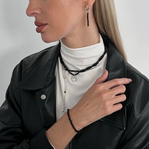 Collana Orecchini Bracciale Cristallo Lega Ciondolo Luna Stella Multistrato Stile Gothic Punk