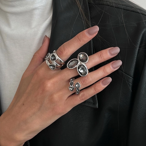Mode Ringen En Armbanden Voor Dames Legering Ingelegde Acryl Strass Geometrisch Hart Vierkant Retro Punk Stijl Sieraden