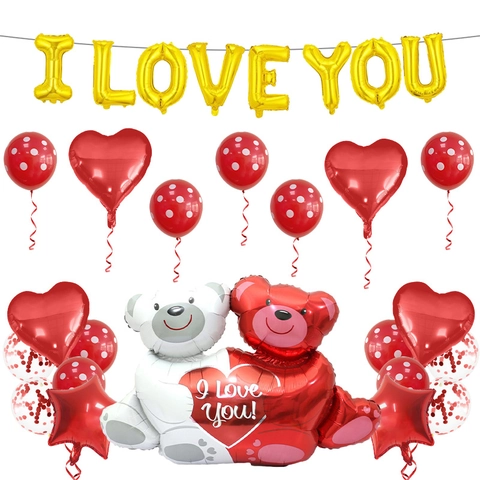 Valentine's Day Balloon Set I Love You Heart Bear Foil Balloons Latex Confetti Balloons For Wedding Proposal Engagement Party Decoration