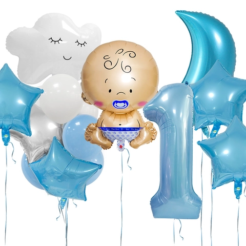 Kit Palloncini Baby Shower Foglio Di Alluminio E Lattice Stelle Luna Nuvola Per Decorazione Festa Di Compleanno Bambino