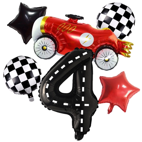 Racing Car Theme Birthday Party Balloons Aluminum Film Large Number Road Texture Checkered Star Foil Balloon Kit For Kids Boys