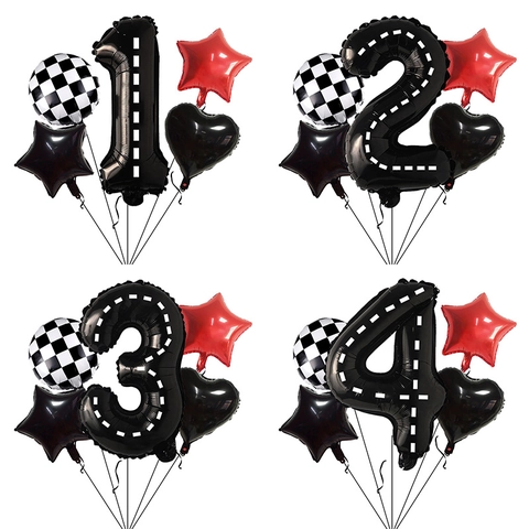 Rennwagen Thema Geburtstag Party Dekoration Schwarze Nummer Folienballons Mit Zielflagge Latex Ballons Für Jungen Party